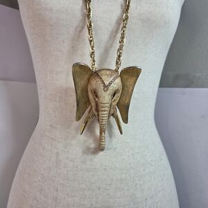 vtg RAZZA huge 3d 5in long pendant elephant head necklace african tusks 1970s